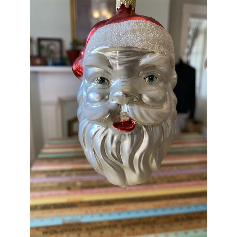 Vintage Blown‎ Glass ST NICK SANTA HEAD Jumbo Christmas Ornament West Germany - Picture 12 of 15